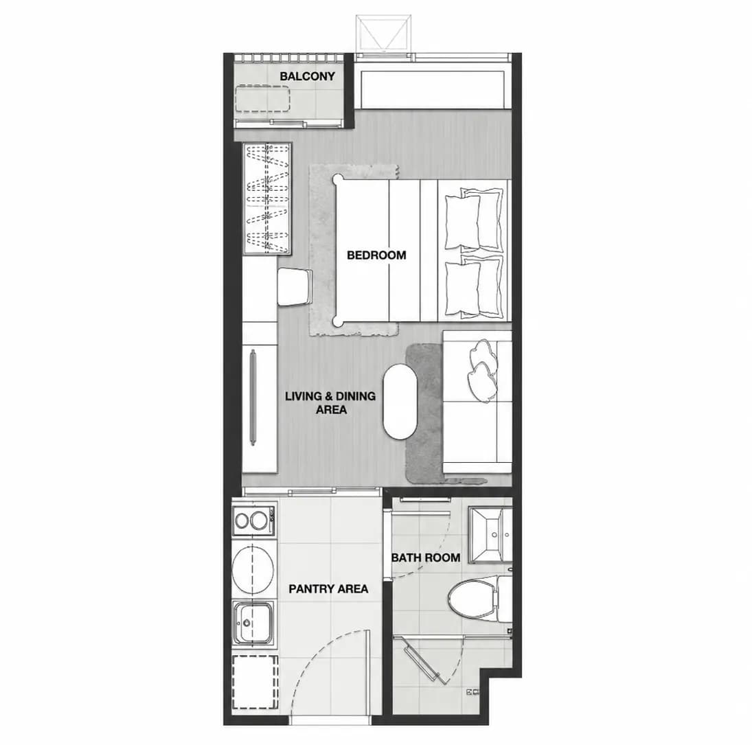 Studio unit layout at KnightsBridge Prime Onnut