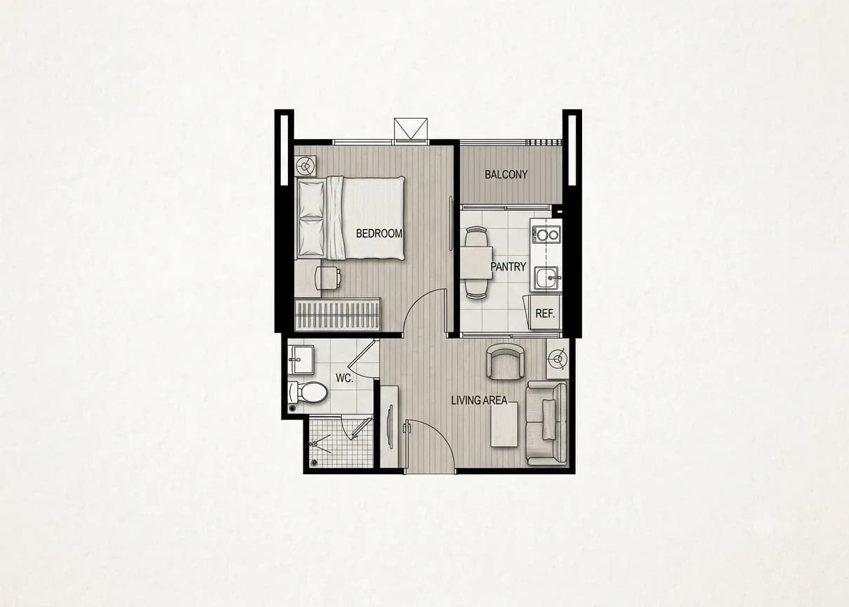 One-bedroom unit layout at Life Sukhumvit 48