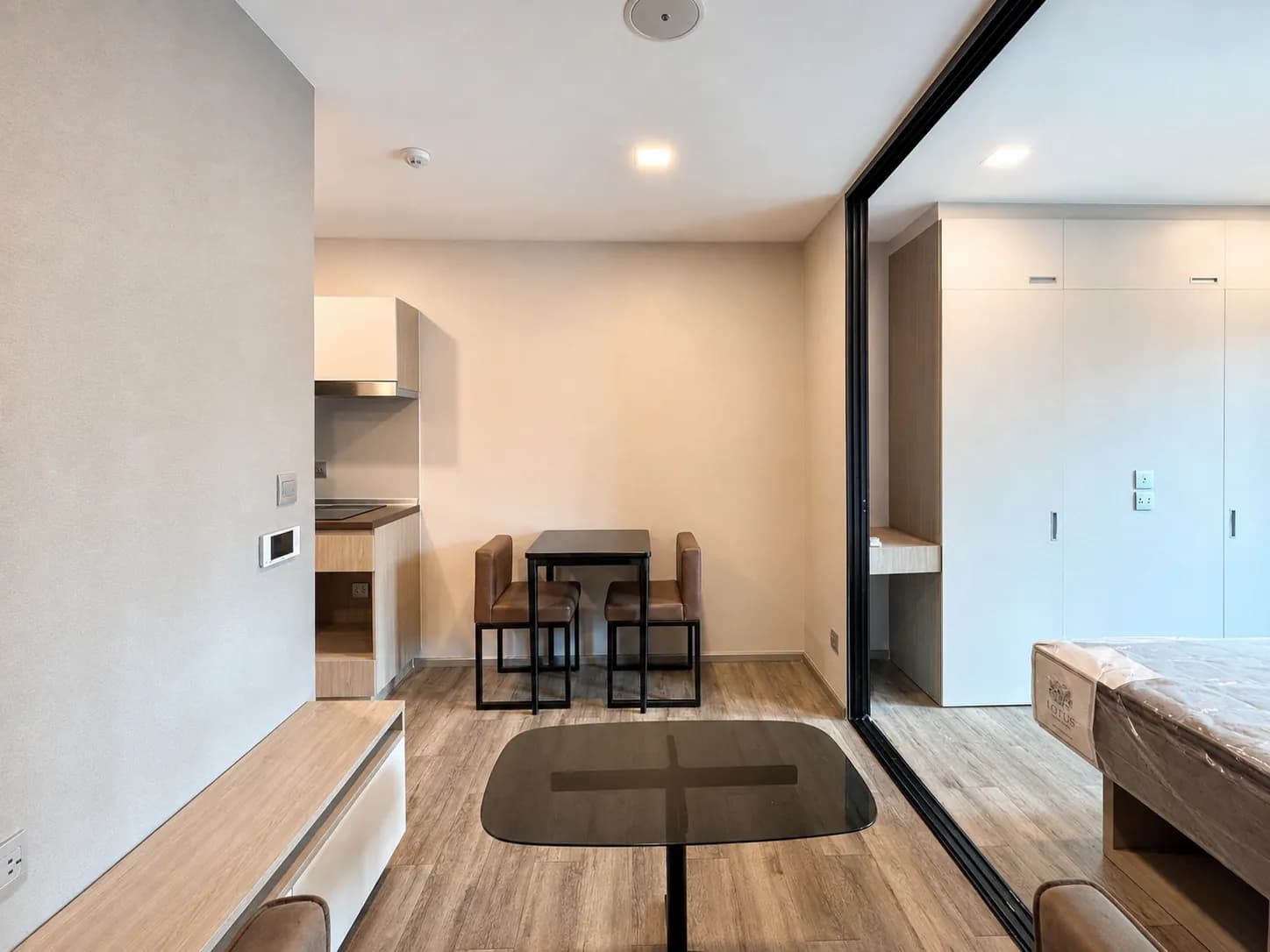 Compact living area in the Brown Condo unit